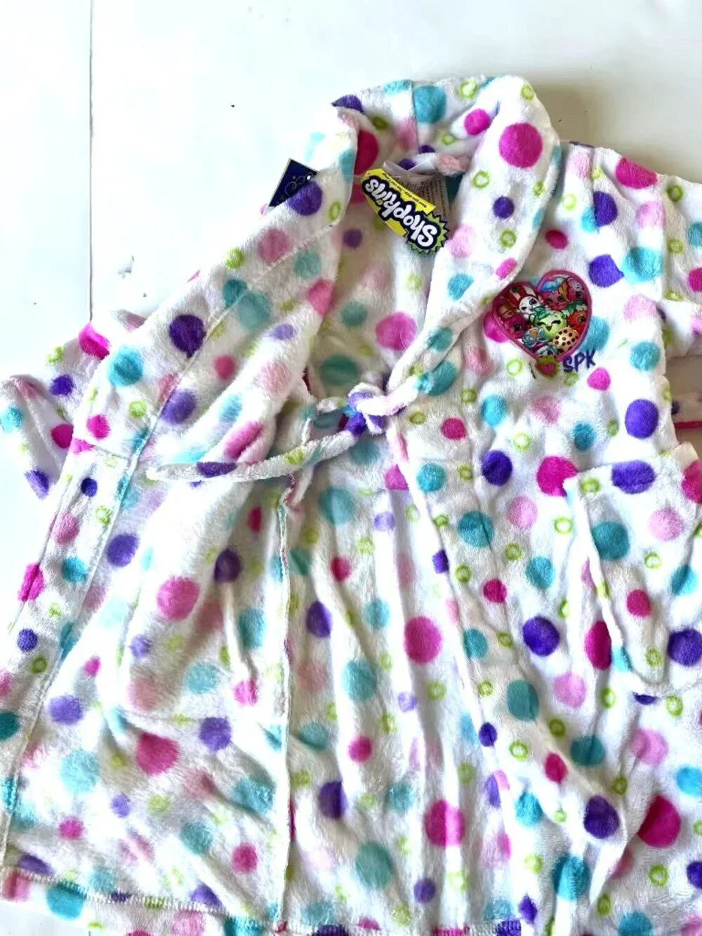 NWT Shopkins Polka Dots Fleece Bath Robe Girls Size XS Size 4